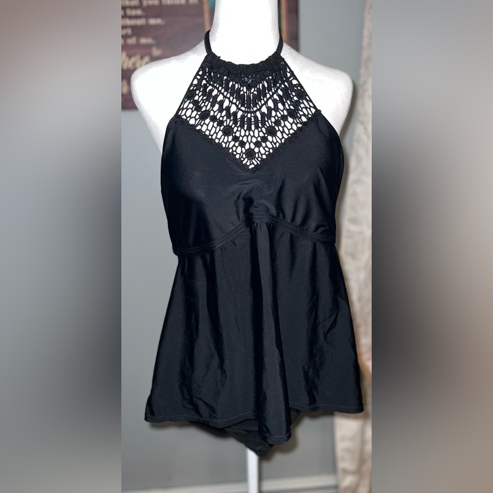 Shien Elegant Black Halter Top bathing suit 1X